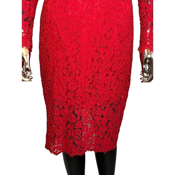 Bardot Midnight Lace Knee Length Dress in Famous Red Long Sleeve Size 8/M - Picture 5 of 10